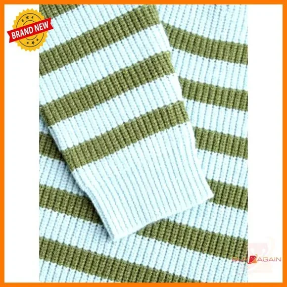 Striped Quarter Zip Pullover Mock Neck Knit Sweater Oversized Casual Chic - Picture 3 of 7